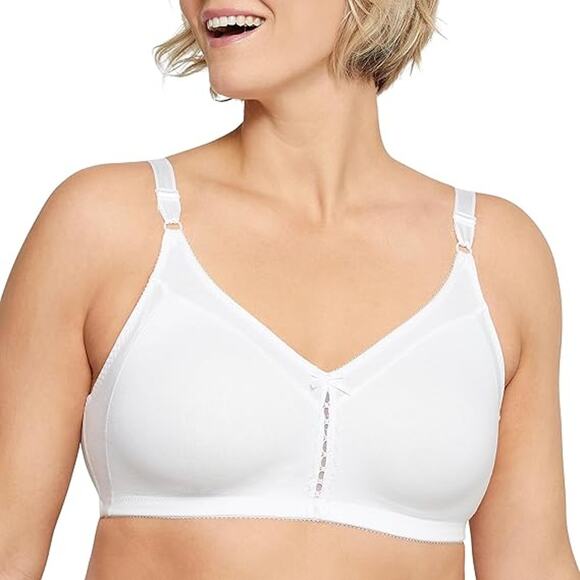 New Bali Womens 36D White Stretch Cotton Double Support Wire-Free Hook Eye Bra - Picture 1 of 4